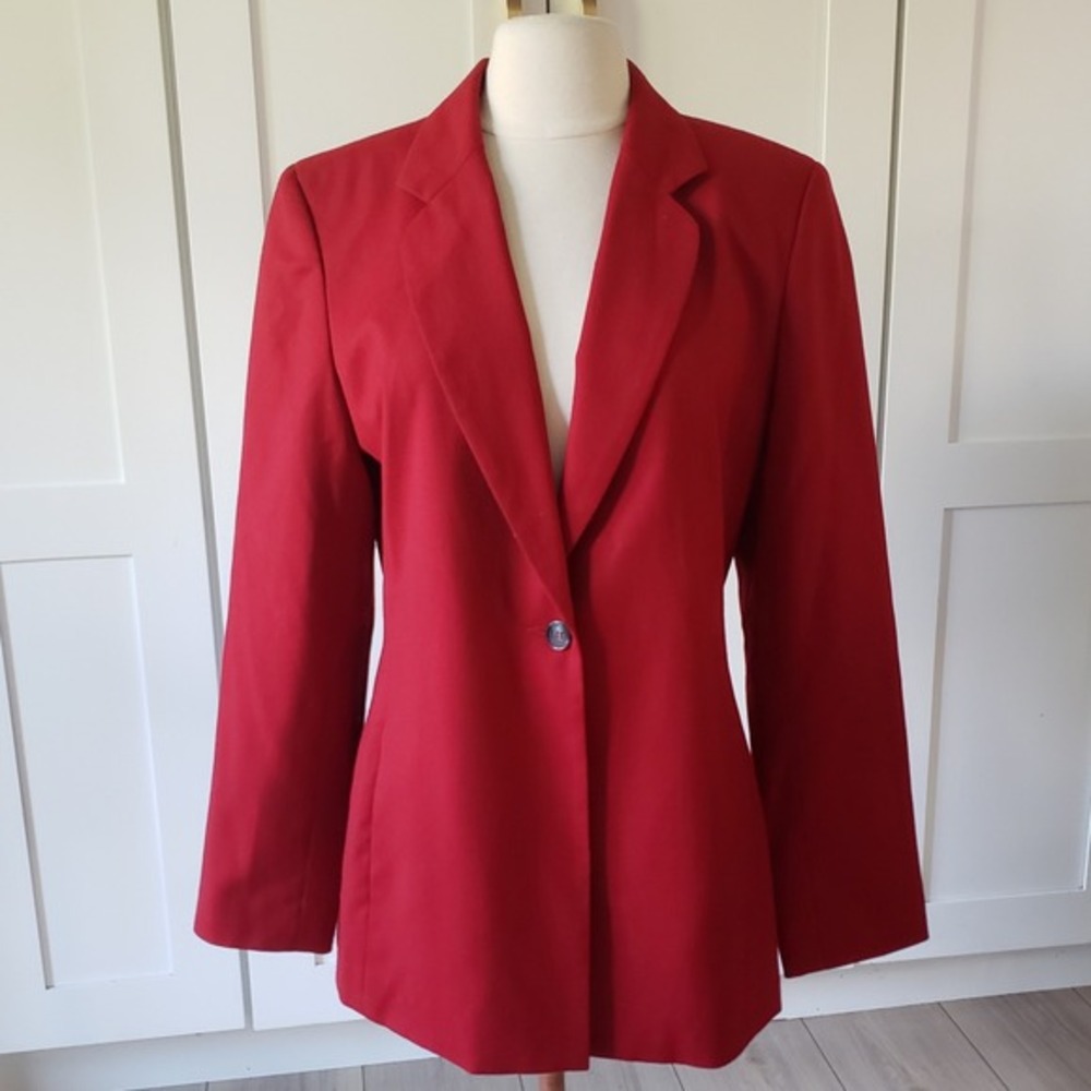 Wool Red Blazer Womens 10 One Button Vintage Structured Tailored Jacket